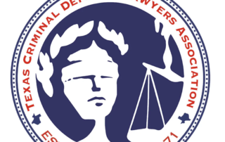 David Smith Law Firm, PLLC 103 Logo of the Texas Criminal Defense Lawyers Association featuring a stylized figure of Lady Justice, emphasizing the organization's commitment to legal representation and defense in criminal law.