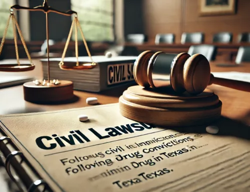 Civil lawsuit documents and gavel on a table, symbolizing legal implications of drug convictions in Texas, relevant to immigration status issues.