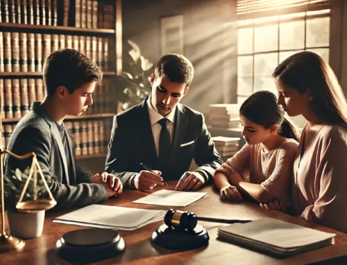 Family consultation with attorney in law office, discussing Texas drug charge outcomes, emphasizing legal support and community recovery.