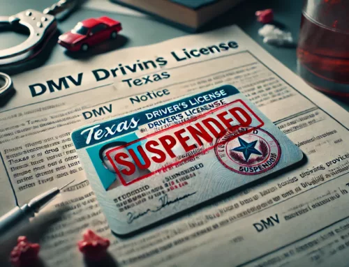 Texas driver's license with "SUSPENDED" stamp on official DMV notice, symbolizing consequences of drug conviction and license suspension in Texas.