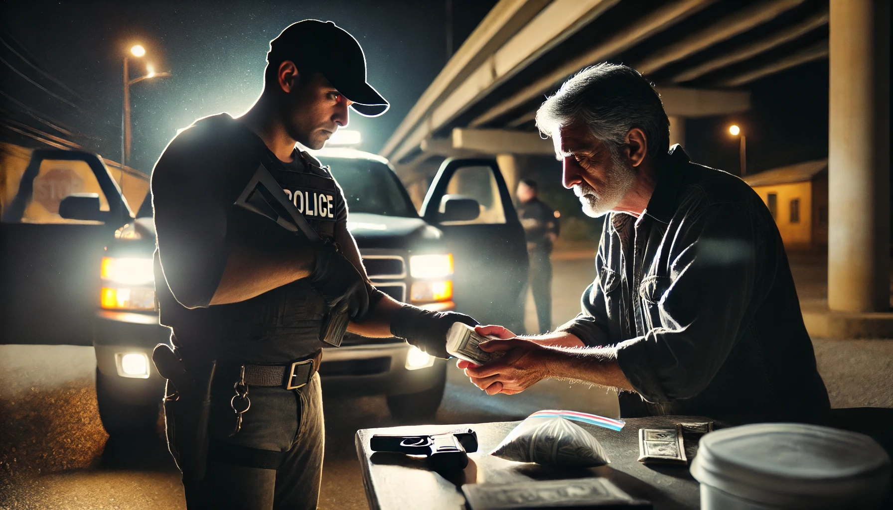 A forensic drug lab bench with vials, evidence bags, and a report under review, symbolizing challenges to drug test results in Texas court.