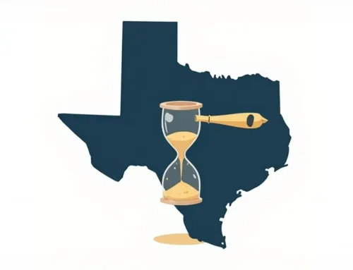 Illustration of Texas outline with an hourglass and pen, symbolizing the statute of limitations for assault cases in Texas.