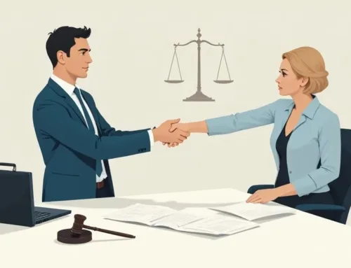 Lawyer and client shaking hands at a consultation table, with legal documents and a gavel, symbolizing the attorney-client relationship in drug crime cases.
