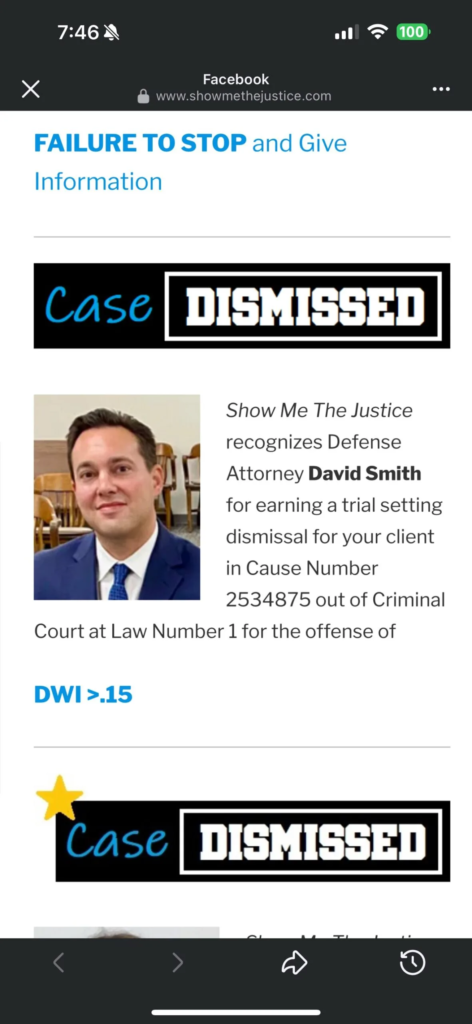 Trial Setting Dismissal Secured for DWI with Alleged High BAC 7 Graphical user interface, text, application, chat or text message