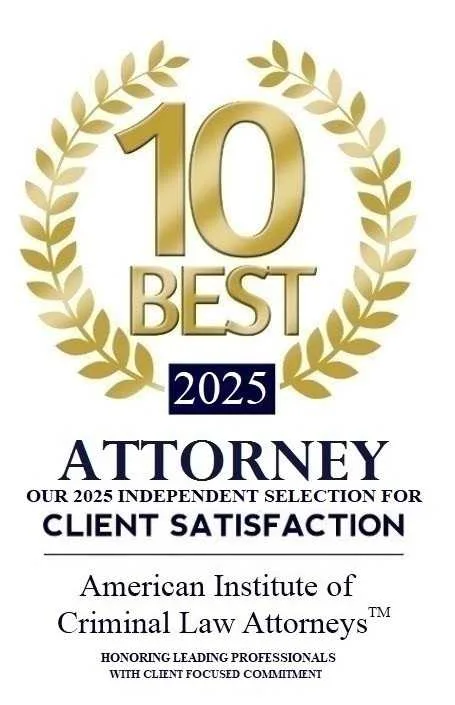 David Smith Law Firm, PLLC 8 10 Best 2025 Attorney badge from the American Institute of Criminal Law Attorneys, recognizing exceptional client satisfaction and commitment in criminal defense.