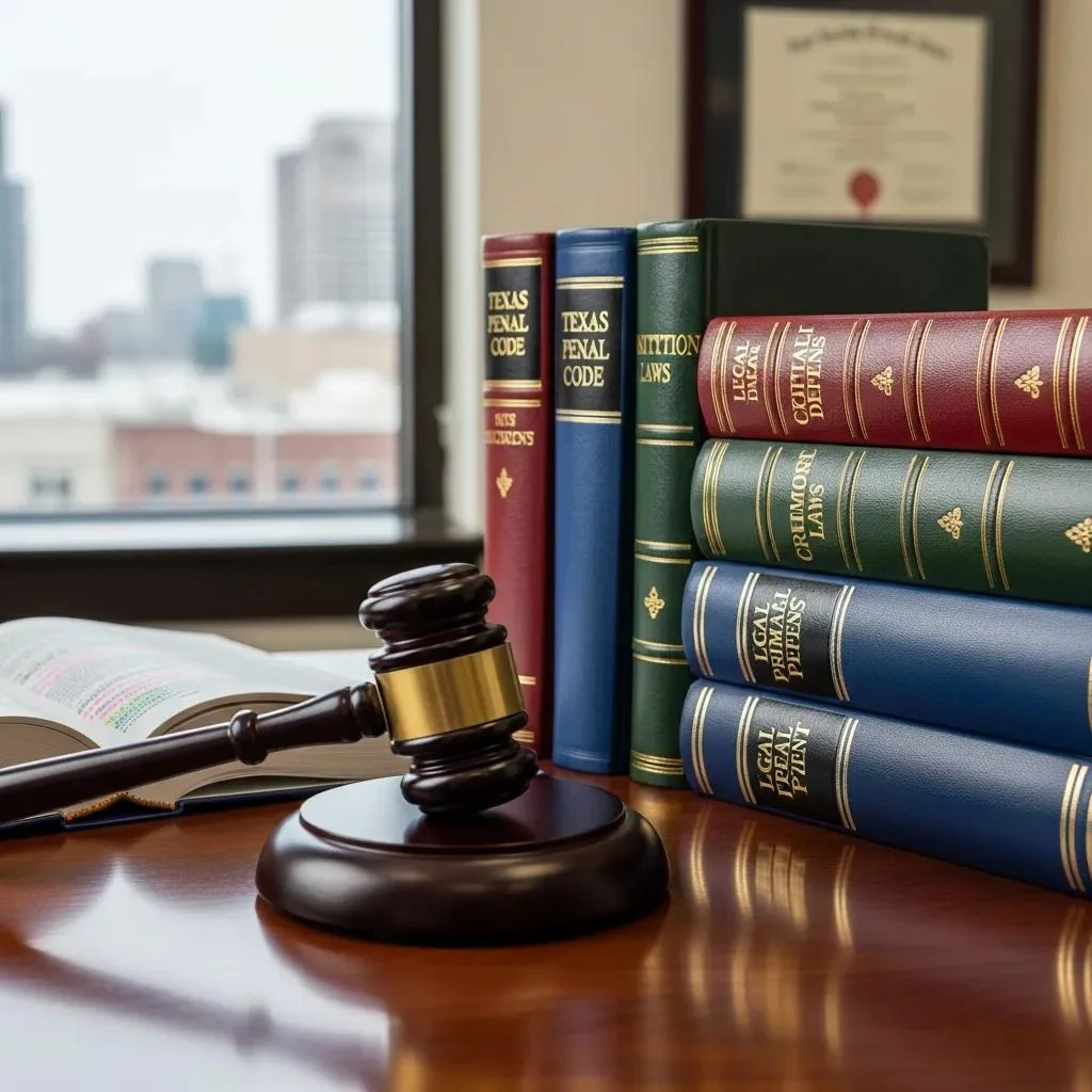 Gavel and legal books representing Texas prostitution laws and penalties