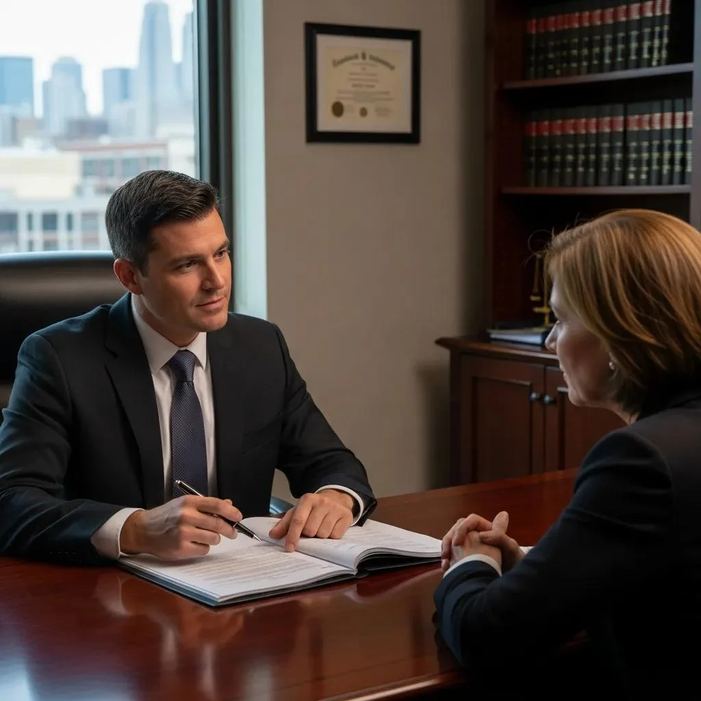 Lawyer consulting with client about defense strategies for prostitution charges